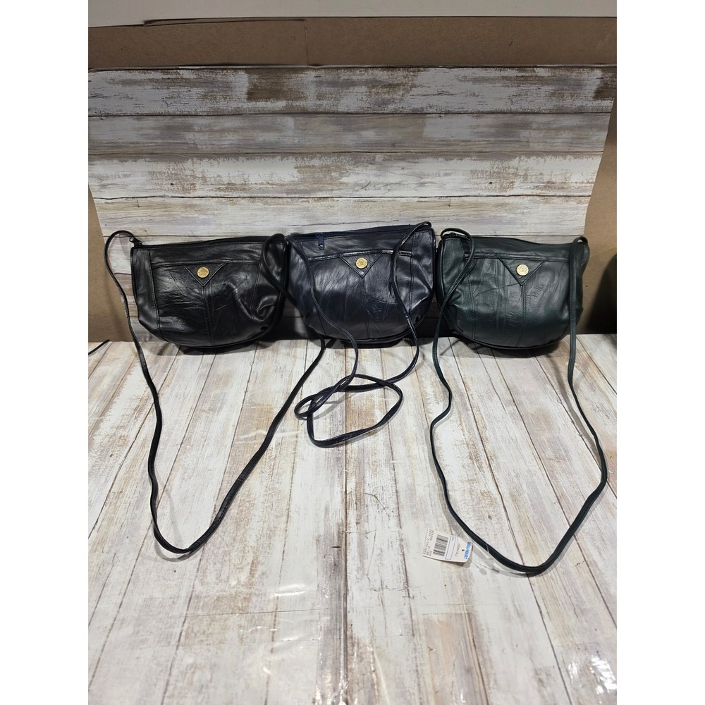 Pacific Connections Crossbody Bag‎ Set 3 Black Navy Green Faux Leather Purses